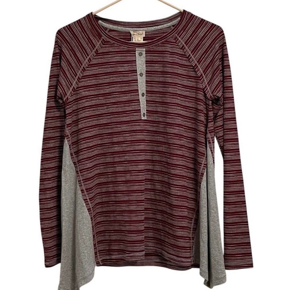 HEM & THREAD Maroon Striped Long Sleeve Women's Henley Top Size Small NWT
